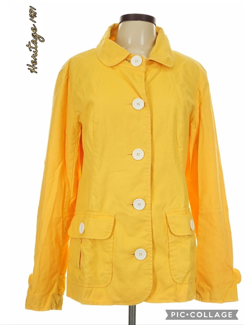 Heritage 1981 bright yellow button front cotton trench rain coat jacket pockets